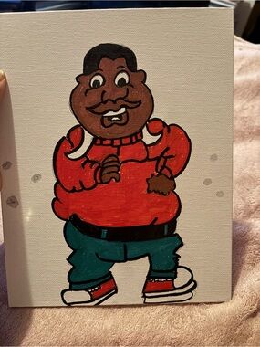 Original Hand-Painted Cartoon Character on Canvas - Red Sweater